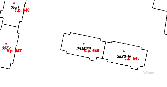 Kamenice nad Lipou 646 na parcele st. 2836/39 v KÚ Kamenice nad Lipou, Katastrální mapa