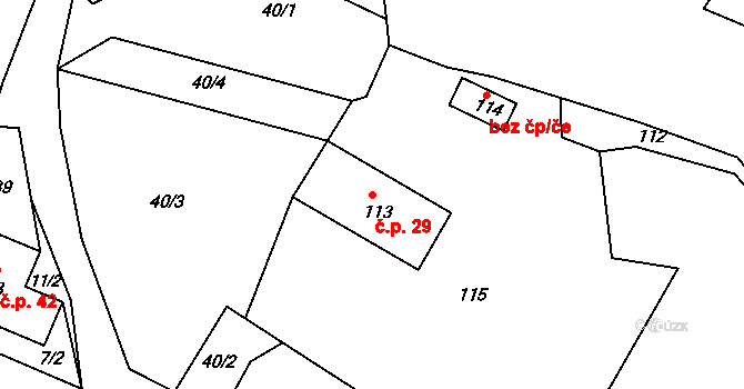 Arnultovice 29, Velké Chvojno na parcele st. 113 v KÚ Arnultovice u Lučního Chvojna, Katastrální mapa