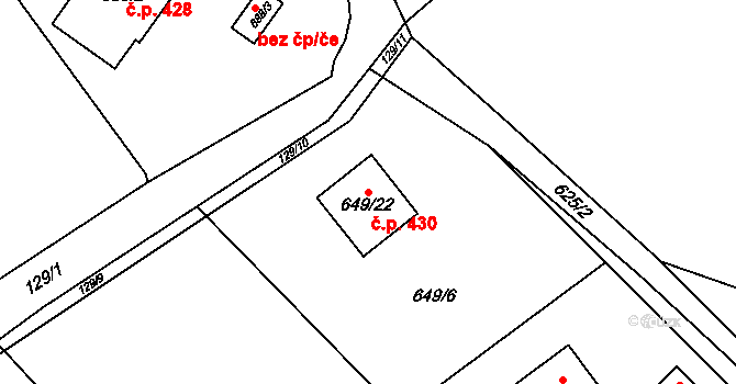 Dolní Žukov 430, Český Těšín na parcele st. 649/22 v KÚ Dolní Žukov, Katastrální mapa
