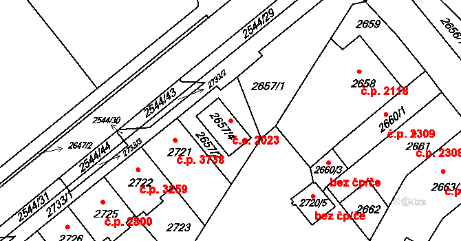 Chomutov 2023 na parcele st. 2657/4 v KÚ Chomutov II, Katastrální mapa