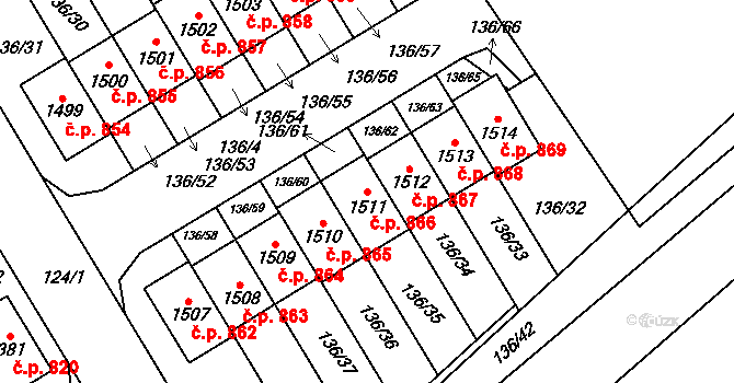 Veltrusy 866 na parcele st. 1511 v KÚ Veltrusy, Katastrální mapa