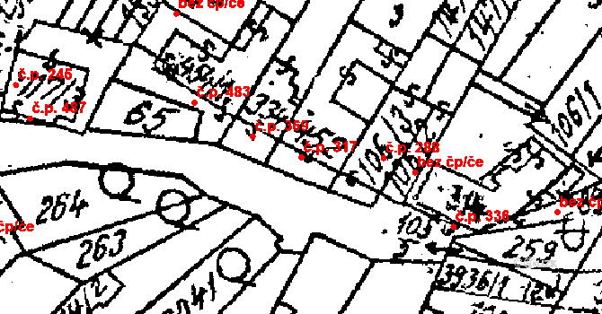 Kostice 317 na parcele st. 452 v KÚ Kostice, Katastrální mapa