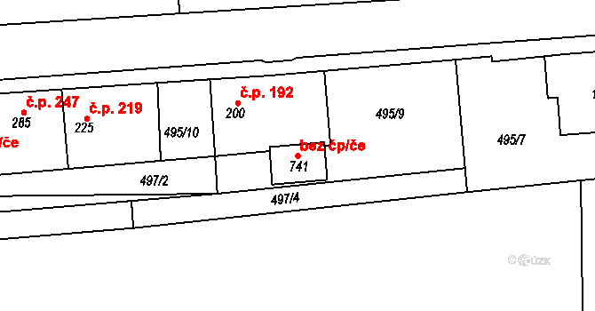 Družec 101038968 na parcele st. 741 v KÚ Družec, Katastrální mapa