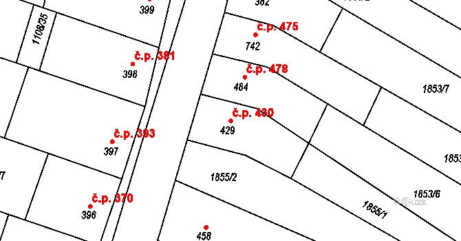 Vranovice 430 na parcele st. 429 v KÚ Vranovice nad Svratkou, Katastrální mapa