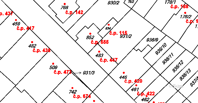 Kvasice 447 na parcele st. 483 v KÚ Kvasice, Katastrální mapa
