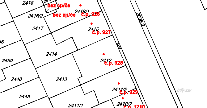 Holešov 928 na parcele st. 2412 v KÚ Holešov, Katastrální mapa