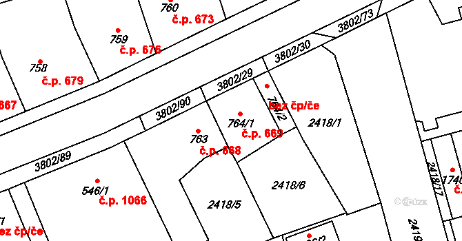 Dobřany 669 na parcele st. 764/1 v KÚ Dobřany, Katastrální mapa