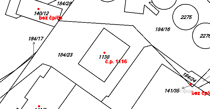 Starý Plzenec 1116 na parcele st. 1138 v KÚ Starý Plzenec, Katastrální mapa