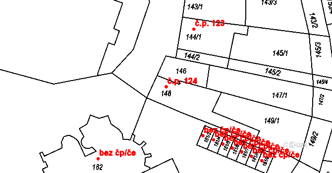 Moravský Krumlov 124 na parcele st. 148 v KÚ Moravský Krumlov, Katastrální mapa