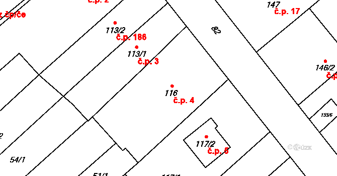 Přerov VIII-Henčlov 4, Přerov na parcele st. 116 v KÚ Henčlov, Katastrální mapa
