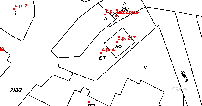 Kovanice 4 na parcele st. 6/1 v KÚ Kovanice, Katastrální mapa