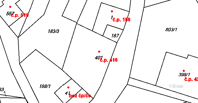 Lučany nad Nisou 416 na parcele st. 401 v KÚ Lučany nad Nisou, Katastrální mapa