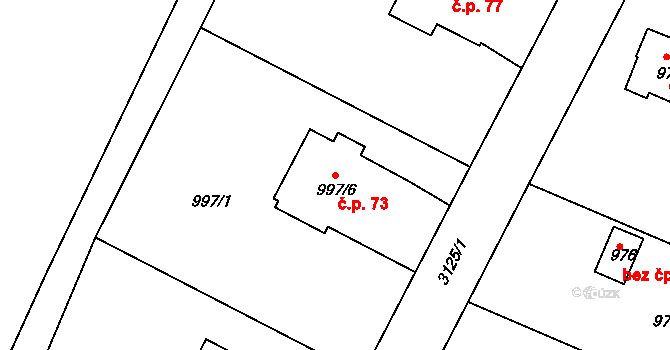 Lyžbice 73, Třinec na parcele st. 997/6 v KÚ Lyžbice, Katastrální mapa