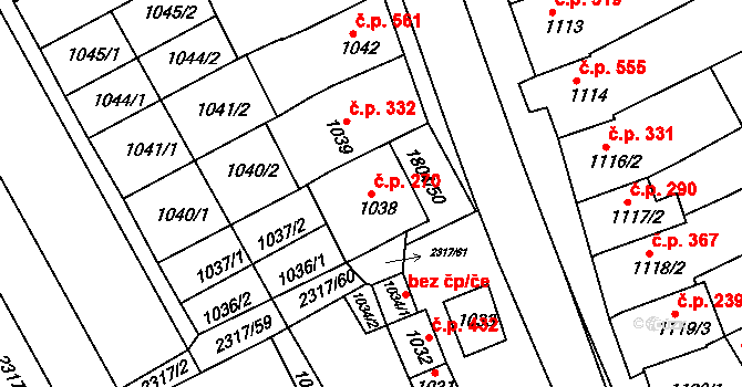 Dolní Bojanovice 270 na parcele st. 1038 v KÚ Dolní Bojanovice, Katastrální mapa