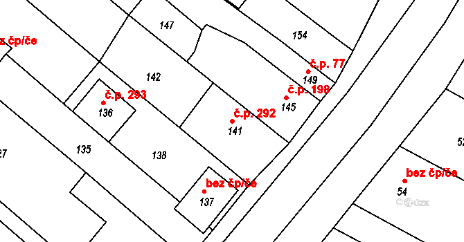 Milokošť 292, Veselí nad Moravou na parcele st. 141 v KÚ Milokošť, Katastrální mapa