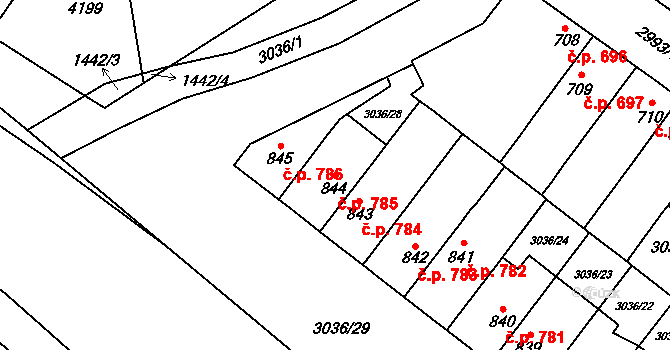 Kyjov 785 na parcele st. 844 v KÚ Kyjov, Katastrální mapa