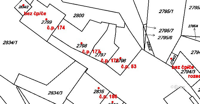 Nosálovice 176, Vyškov na parcele st. 2797 v KÚ Vyškov, Katastrální mapa