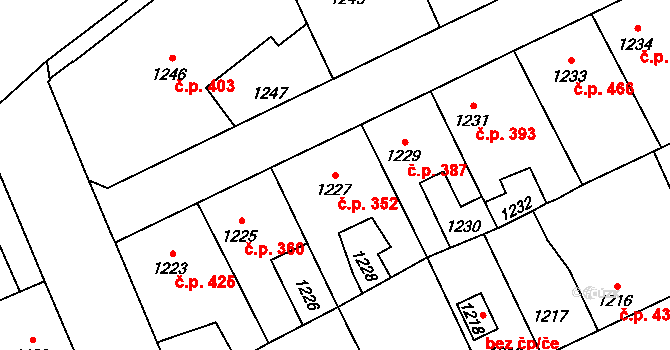 Kročehlavy 352, Kladno na parcele st. 1227 v KÚ Kročehlavy, Katastrální mapa