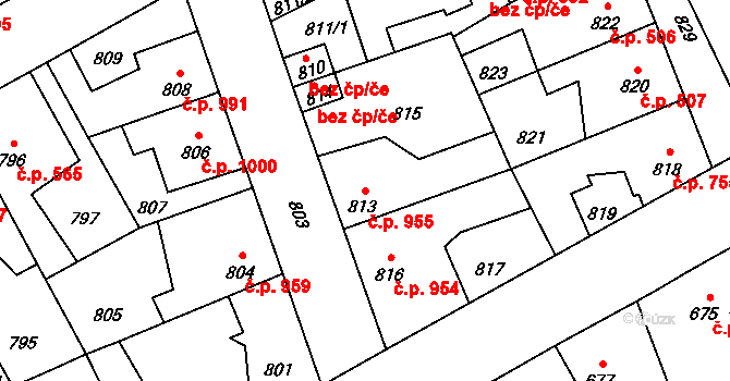 Kročehlavy 955, Kladno na parcele st. 813 v KÚ Kročehlavy, Katastrální mapa