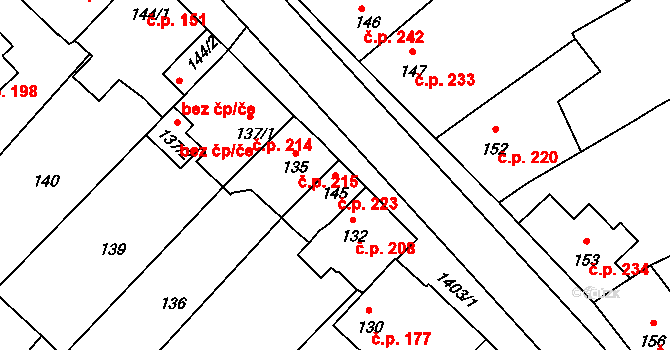 Divišov 223 na parcele st. 145 v KÚ Divišov u Benešova, Katastrální mapa