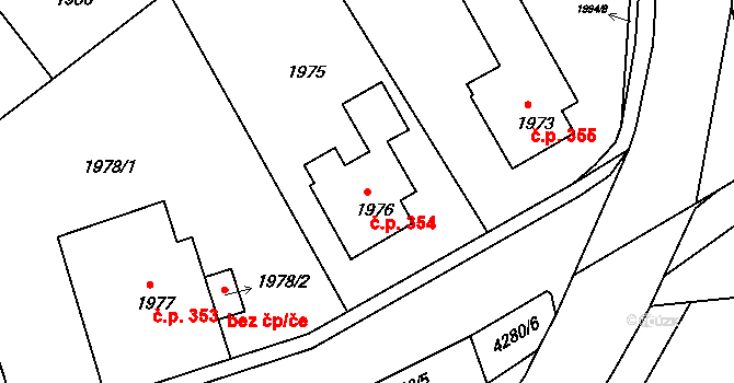 Jindřichův Hradec II 354, Jindřichův Hradec na parcele st. 1976 v KÚ Jindřichův Hradec, Katastrální mapa