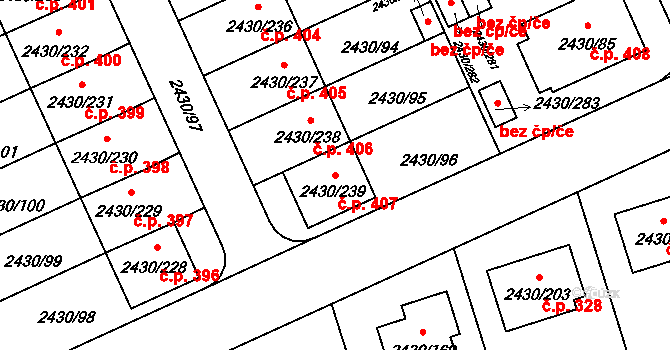 Dačice V 407, Dačice na parcele st. 2430/239 v KÚ Dačice, Katastrální mapa