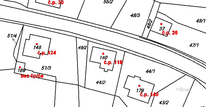 Heřmanice 118 na parcele st. 140 v KÚ Heřmanice u Frýdlantu, Katastrální mapa