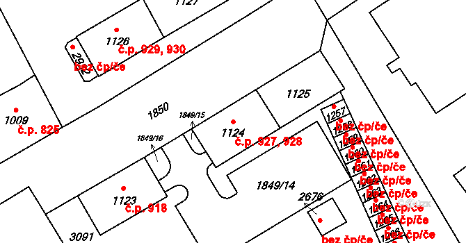 Stříbro 927,928 na parcele st. 1124 v KÚ Stříbro, Katastrální mapa