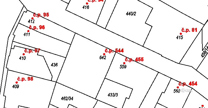 Třebechovice pod Orebem 544 na parcele st. 642 v KÚ Třebechovice pod Orebem, Katastrální mapa