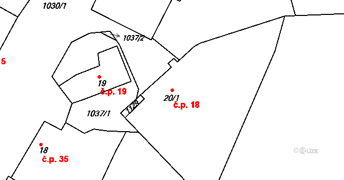 Soběsuky 18 na parcele st. 20/1 v KÚ Soběsuky, Katastrální mapa