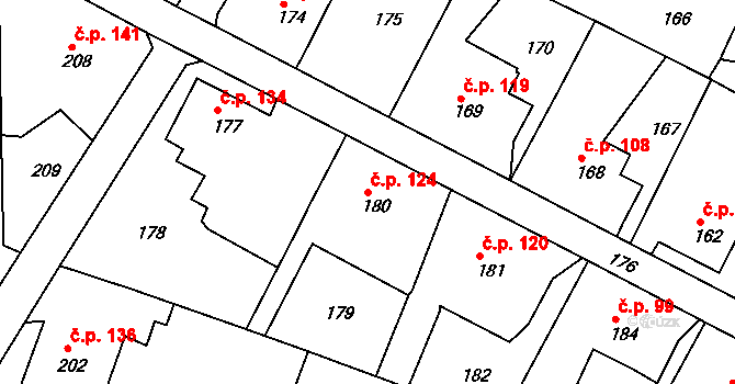 Děčín VII-Chrochvice 124, Děčín na parcele st. 180 v KÚ Chrochvice, Katastrální mapa