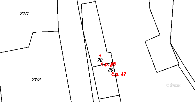 Levousy 46, Křesín na parcele st. 78 v KÚ Levousy, Katastrální mapa