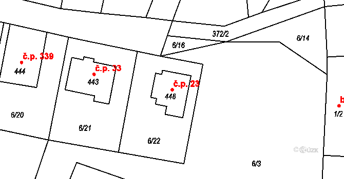 Vodochody 23, Straškov-Vodochody na parcele st. 448 v KÚ Vodochody, Katastrální mapa