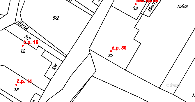 Želechovice 30, Čížkovice na parcele st. 32 v KÚ Želechovice, Katastrální mapa