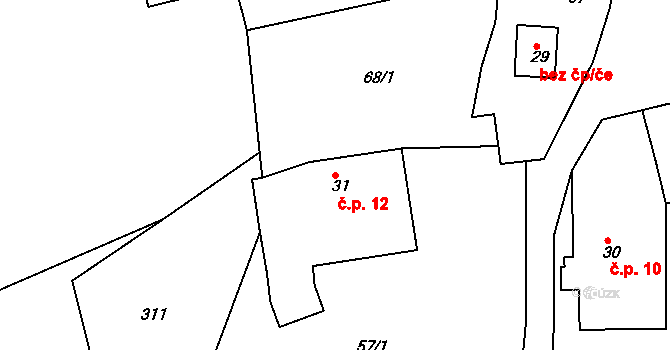 Kotelsko 12, Veselá na parcele st. 31 v KÚ Kotelsko, Katastrální mapa