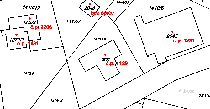 Rožnov pod Radhoštěm 1129 na parcele st. 3200 v KÚ Rožnov pod Radhoštěm, Katastrální mapa