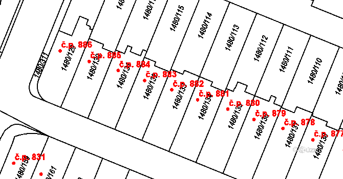 Bechyně 882 na parcele st. 1480/133 v KÚ Bechyně, Katastrální mapa