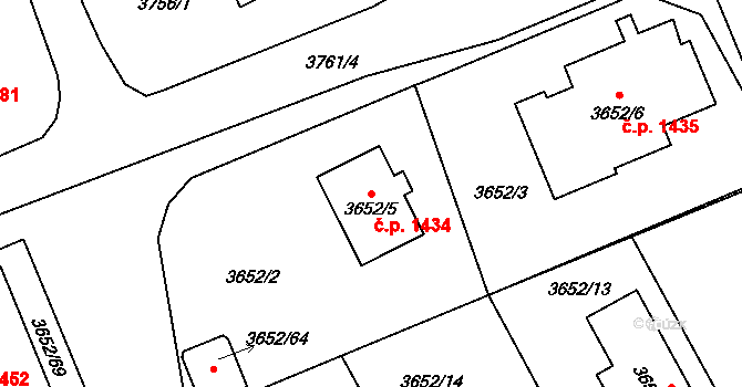 Střekov 1434, Ústí nad Labem na parcele st. 3652/5 v KÚ Střekov, Katastrální mapa