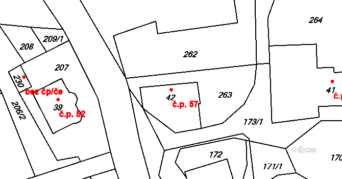 Krasíkov 57 na parcele st. 42 v KÚ Krasíkov, Katastrální mapa