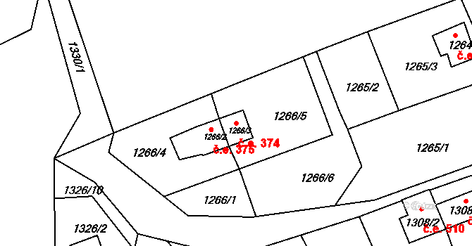Klášterec nad Ohří 374 na parcele st. 1266/3 v KÚ Klášterec nad Ohří, Katastrální mapa
