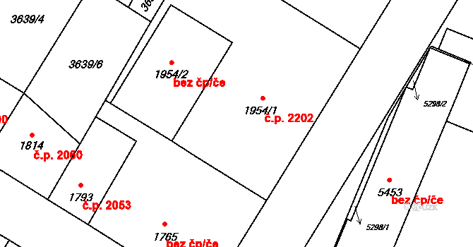 Břeclav 2202 na parcele st. 1954/1 v KÚ Břeclav, Katastrální mapa