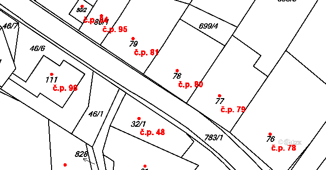 Bedřichov 80 na parcele st. 78 v KÚ Bedřichov, Katastrální mapa