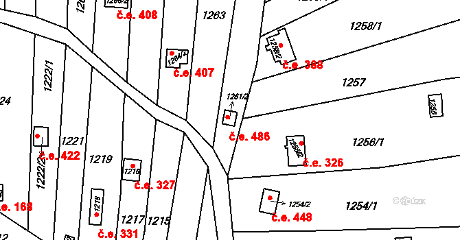 Medlánky 486, Brno na parcele st. 1261/2 v KÚ Medlánky, Katastrální mapa