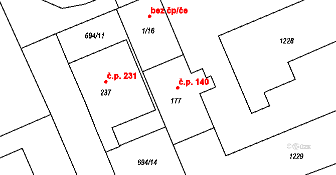 Tuchořice 140 na parcele st. 177 v KÚ Tuchořice, Katastrální mapa