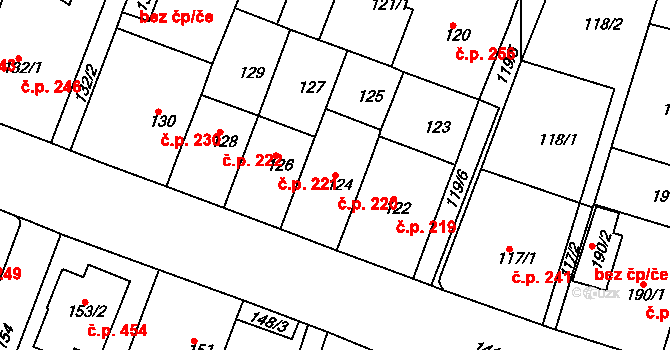 Řetenice 220, Teplice na parcele st. 124 v KÚ Teplice-Řetenice, Katastrální mapa