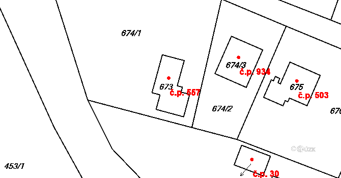 Paskov 557 na parcele st. 673 v KÚ Paskov, Katastrální mapa