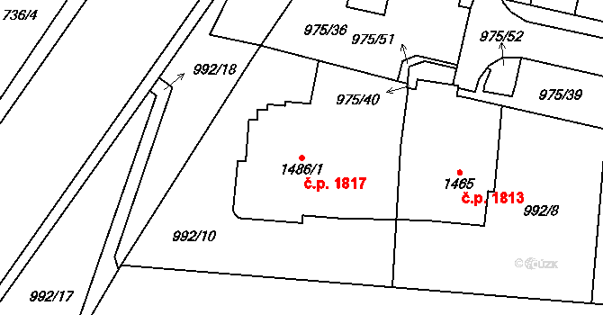 Cheb 1817 na parcele st. 1486/1 v KÚ Cheb, Katastrální mapa