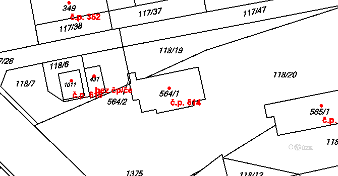 Veltrusy 514 na parcele st. 564/1 v KÚ Veltrusy, Katastrální mapa