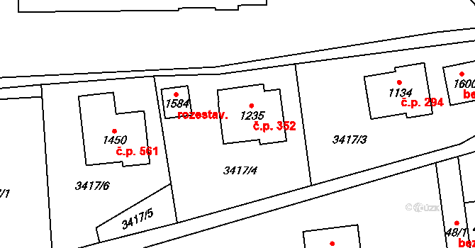 Hošťálková 352 na parcele st. 1235 v KÚ Hošťálková, Katastrální mapa