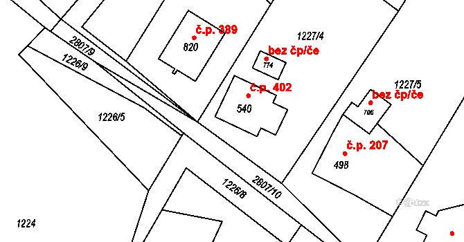 Vidče 402 na parcele st. 540 v KÚ Vidče, Katastrální mapa